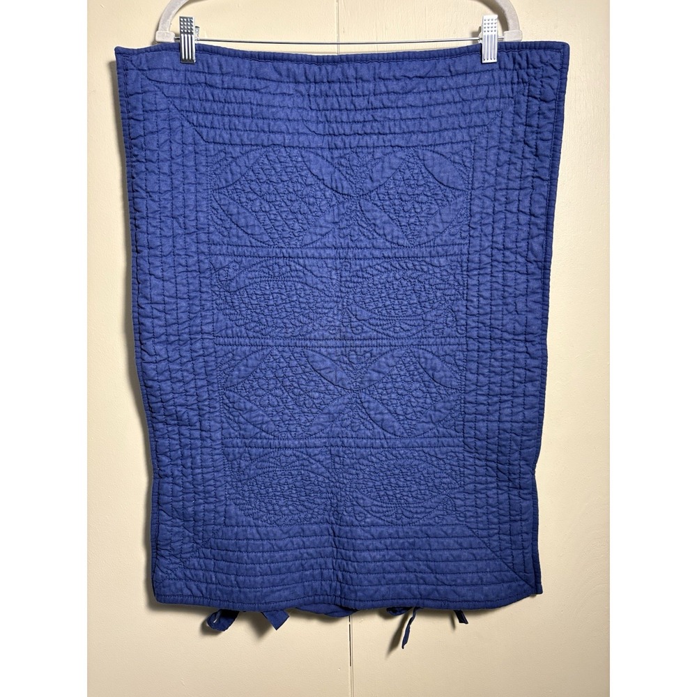 Pottery Barn Blue Quilted Pillow Sham Standard Cotton Linen Textured Farmhouse